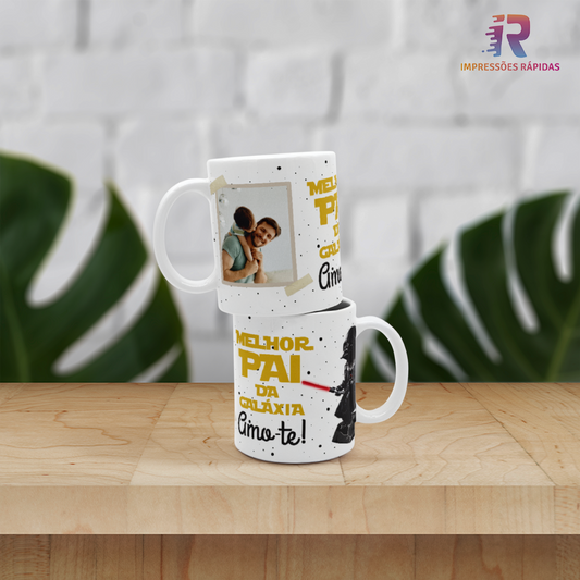 Caneca Personalizada - Melhor Pai da Galáxia. Caneca com fotografia personalizada, frase para o dia do pai e imagem de vilão de ficção cientifica