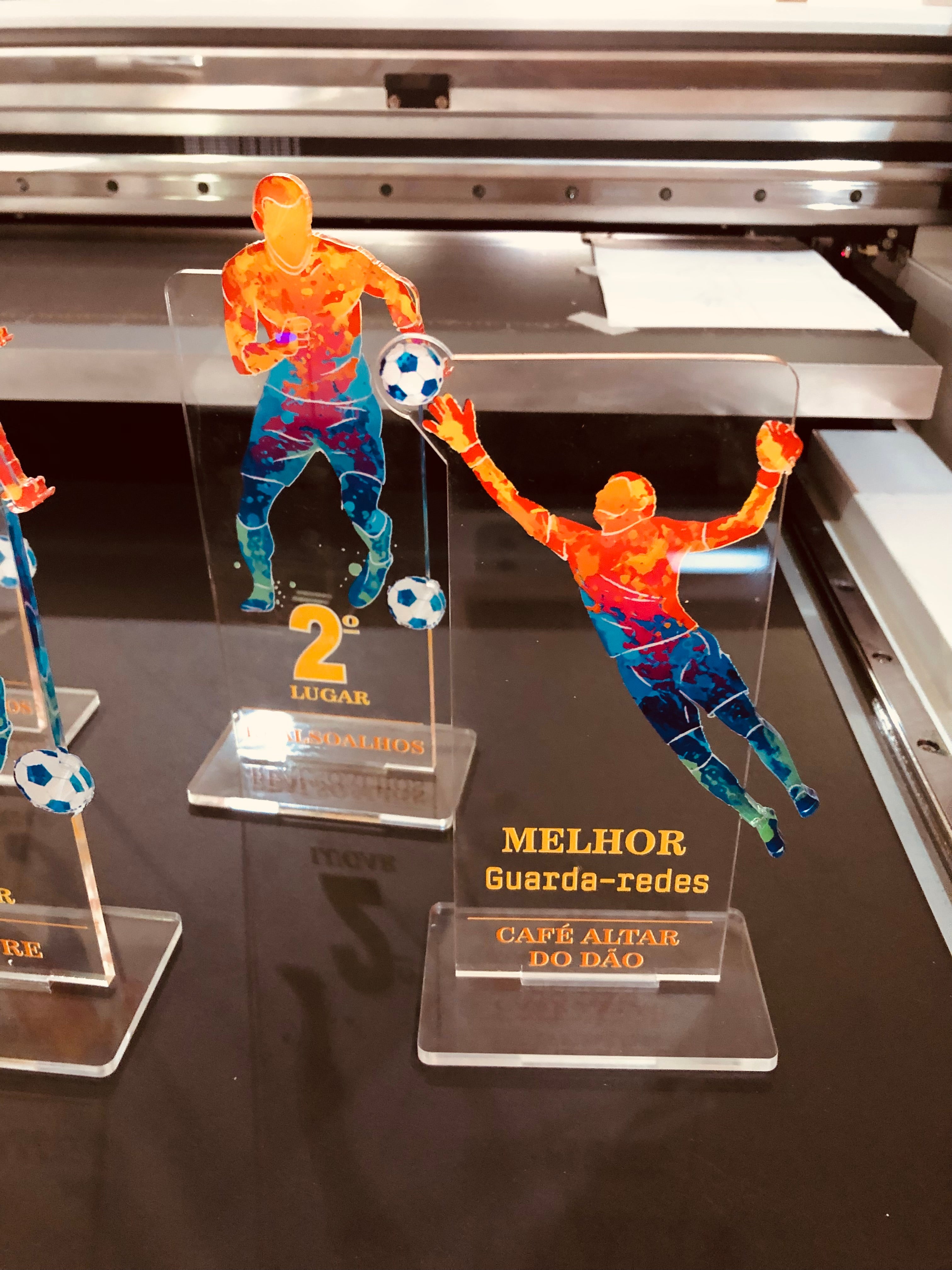 Set of 5 UV-engraved football trophies - Scorer and Goalkeeper