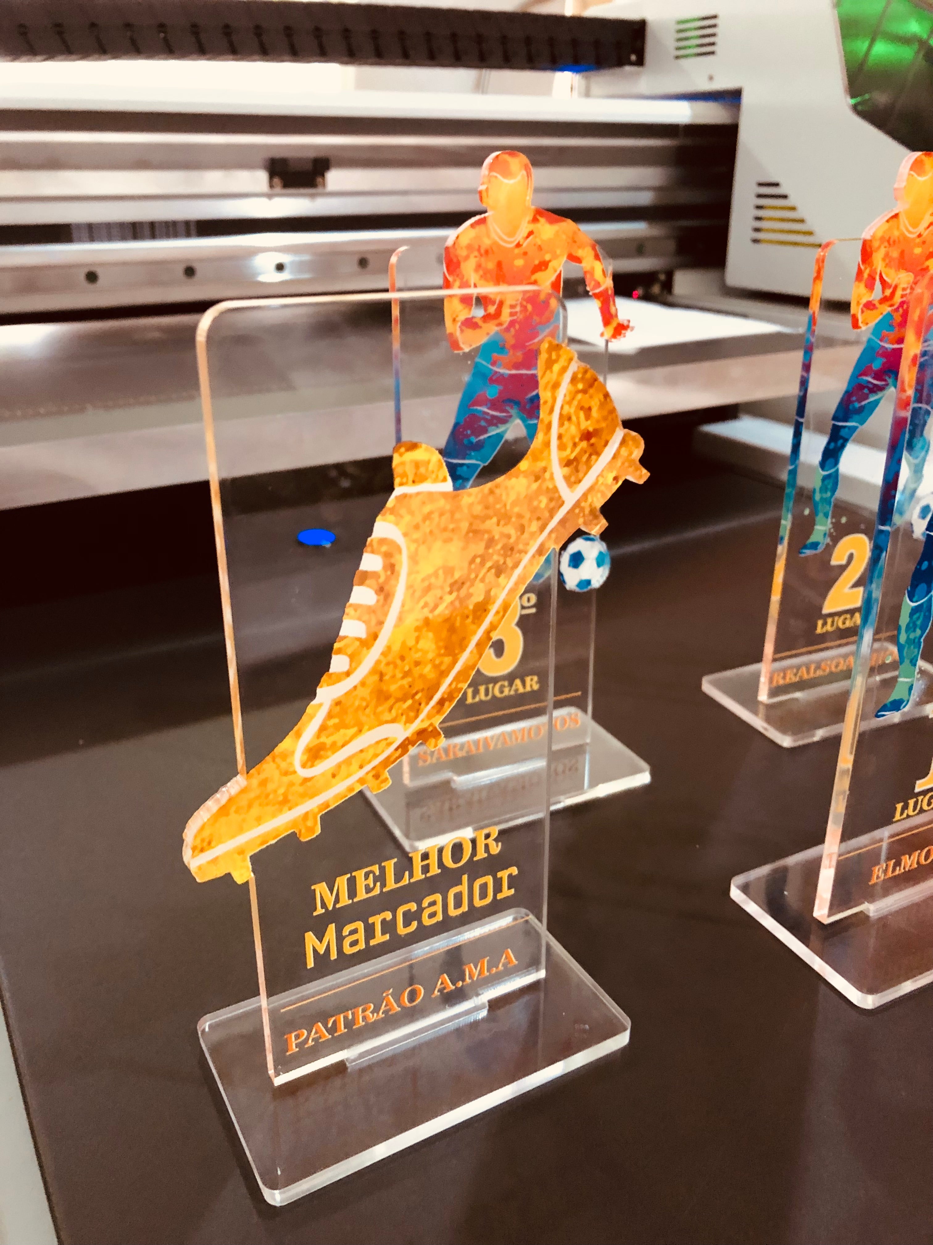 Set of 5 UV-engraved football trophies - Scorer and Goalkeeper