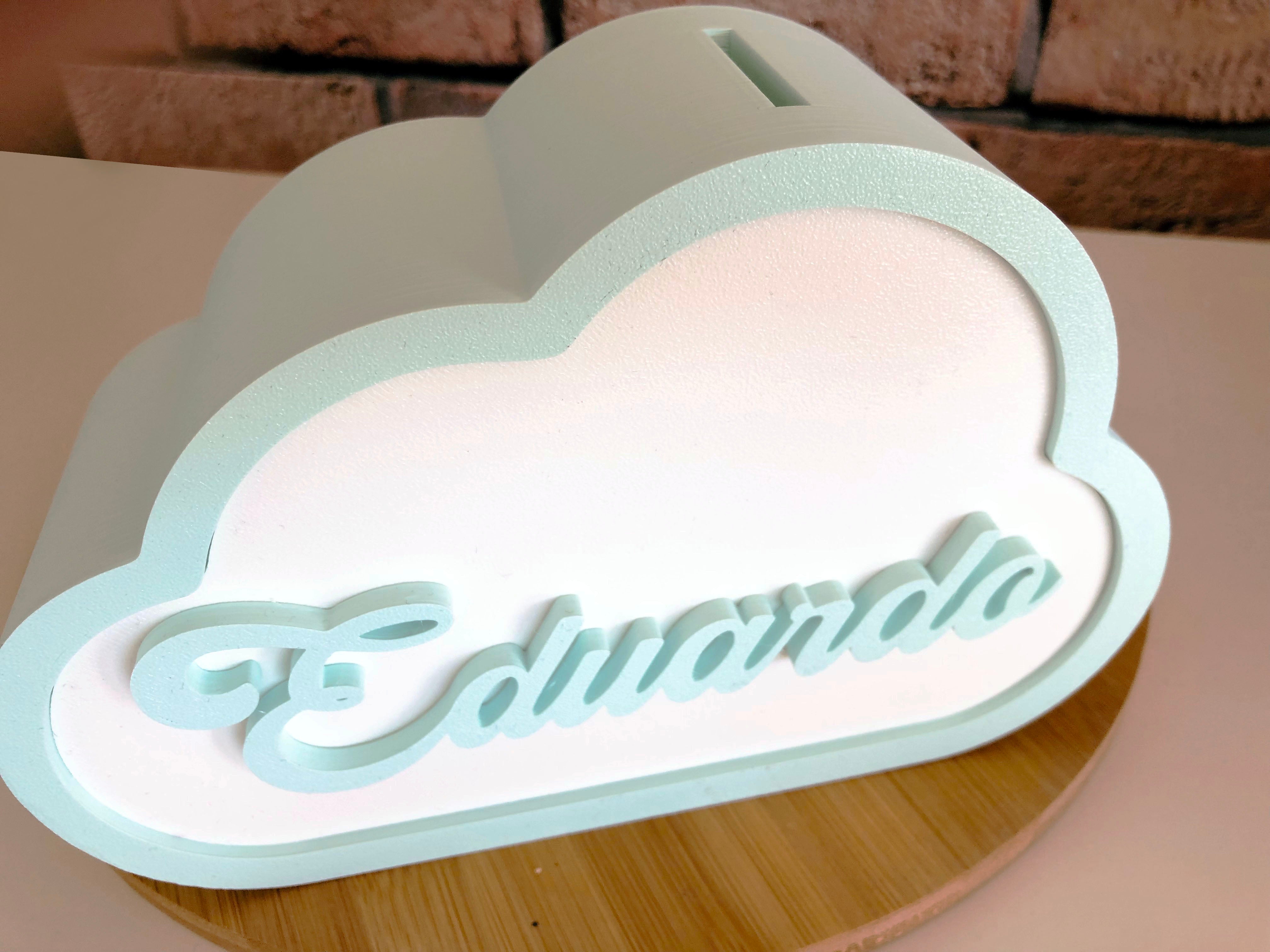 Cloud-shaped piggy bank with 3D name