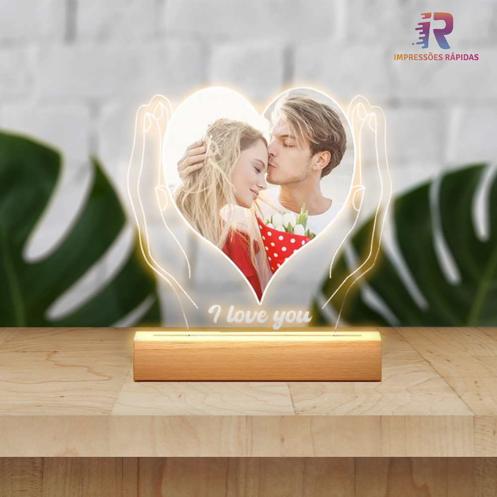 Placa Personalizada Acrílica com LED - Coração Iluminado