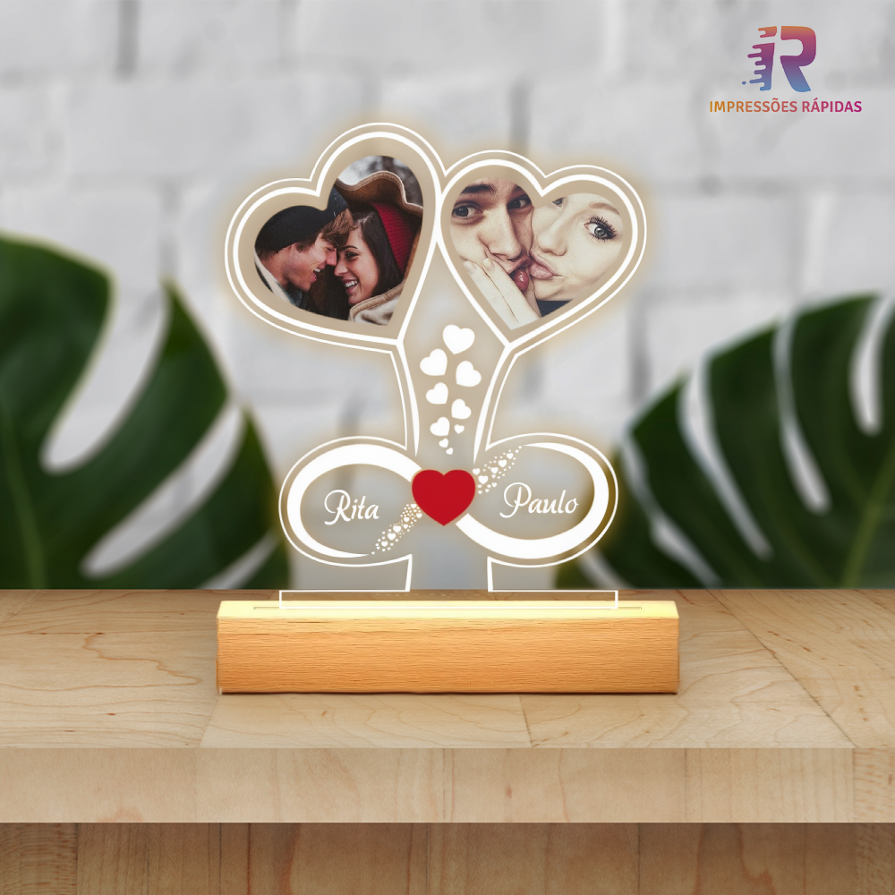 Placa Personalizada Acrílico LED Arvore Coração - 2 Fotos 