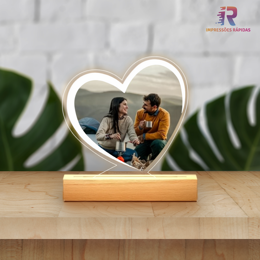 Placa Personalizada Acrílico LED Coração