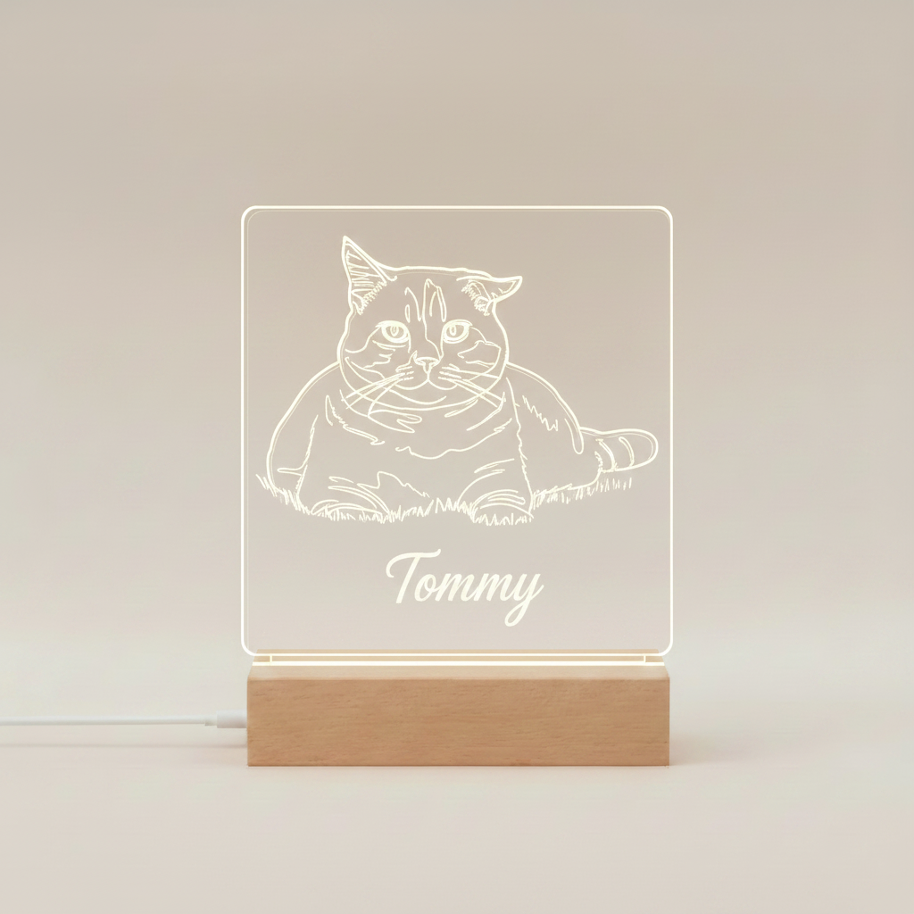 Candeeiro Acrílico LED — Recorte Gato Tommy