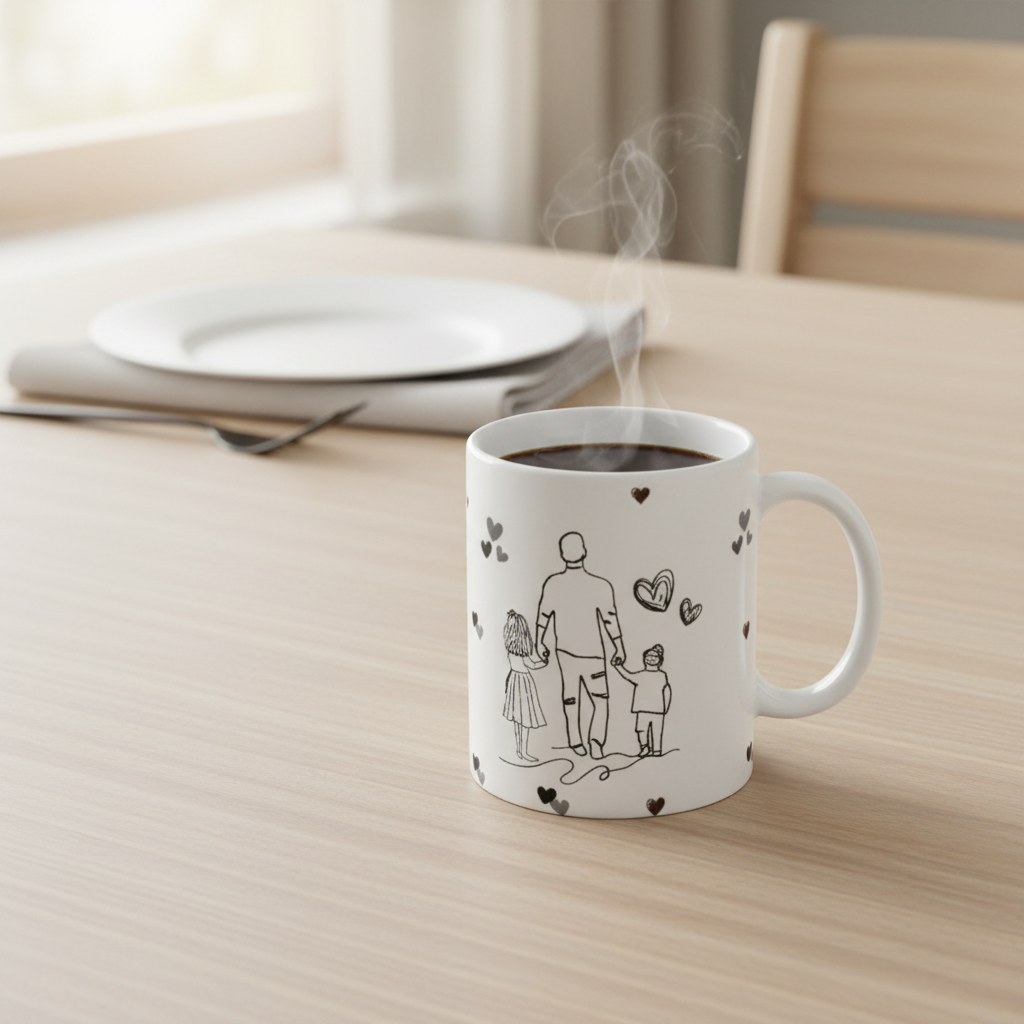 Caneca Dia do Pai na mesa de pequeno-almoço