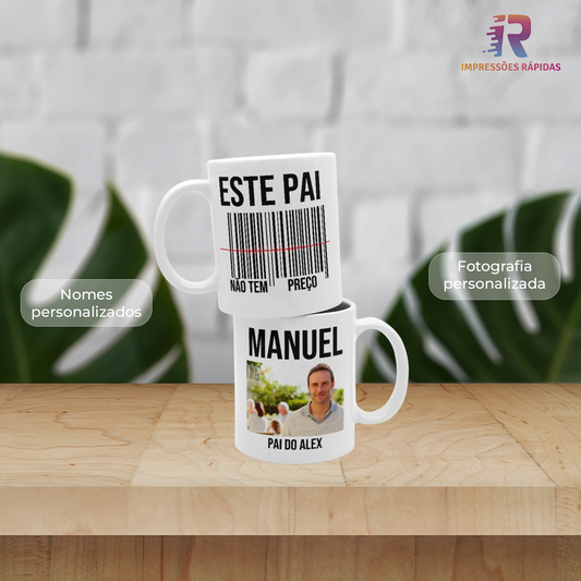Caneca do dia do pai, este pai não tem preço, design código de barras