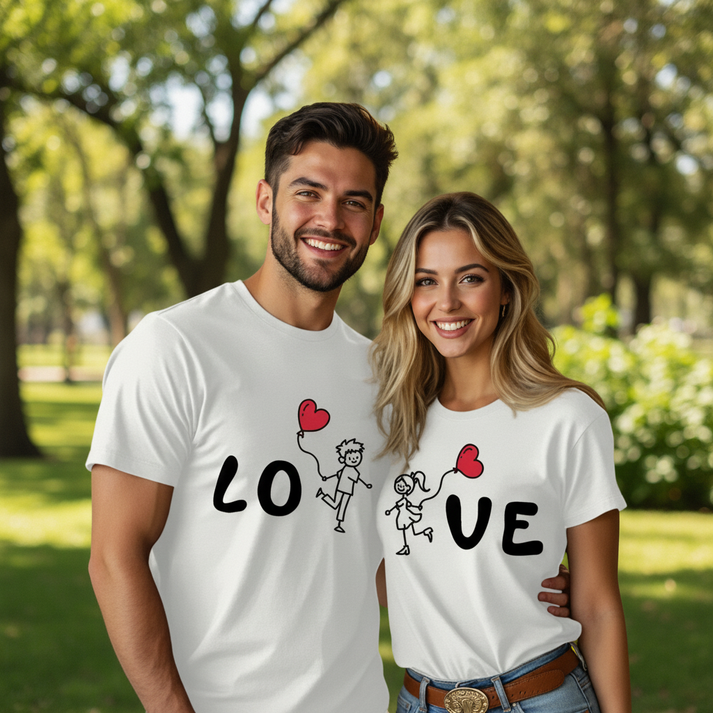 Casal com t-shirts LOVE - versão realista