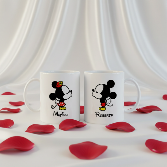Conjunto Canecas Mickey Minnie - Seda Branca Pétalas