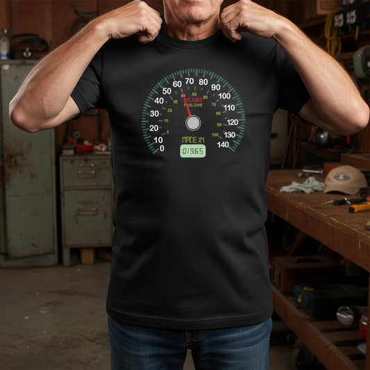 Pai a vestir t-shirt Dia do Pai na garagem - foto UGC