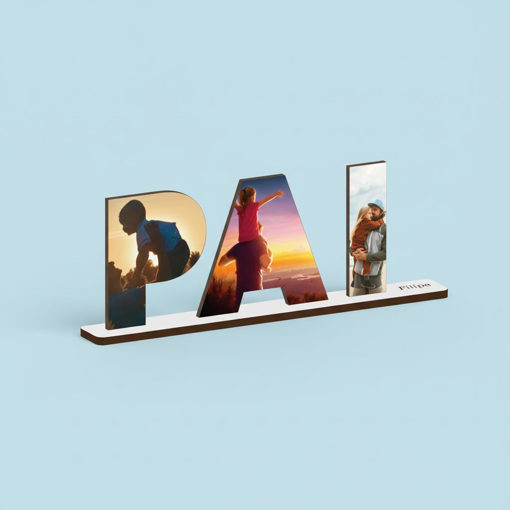 Packshot profissional da placa do Dia do Pai com base branca