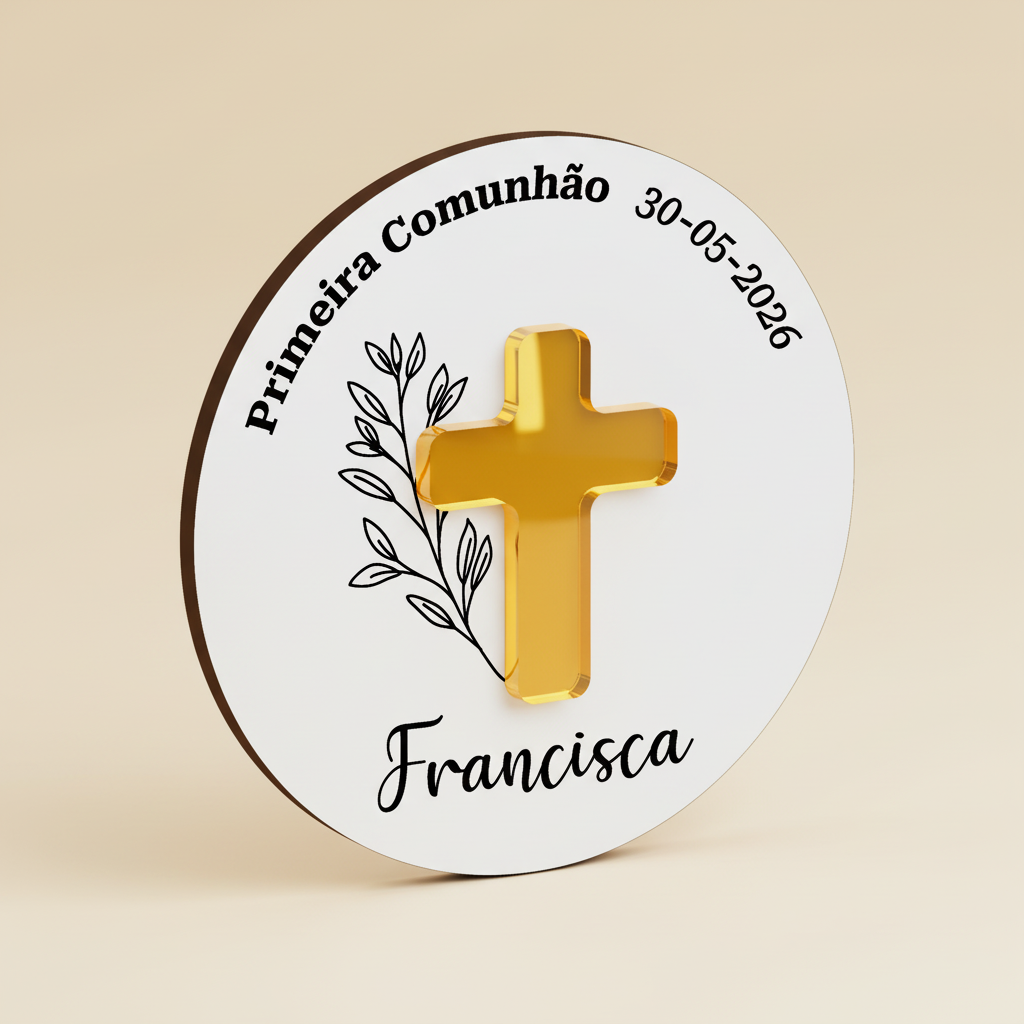 Packshot profissional - Lembrança Primeira Comunhão Francisca (circular)