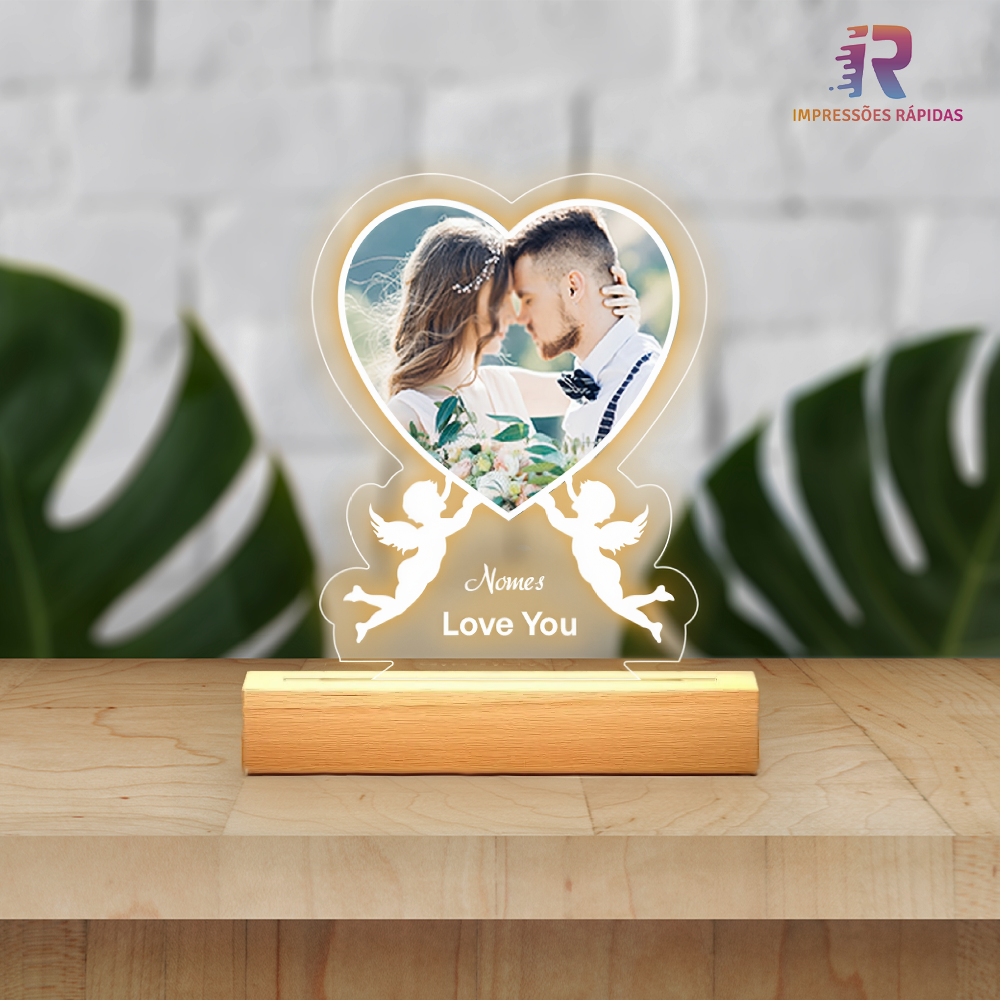 Placa com Fotografia Personalizada em Acrílico com LED - Cupidos do Amor