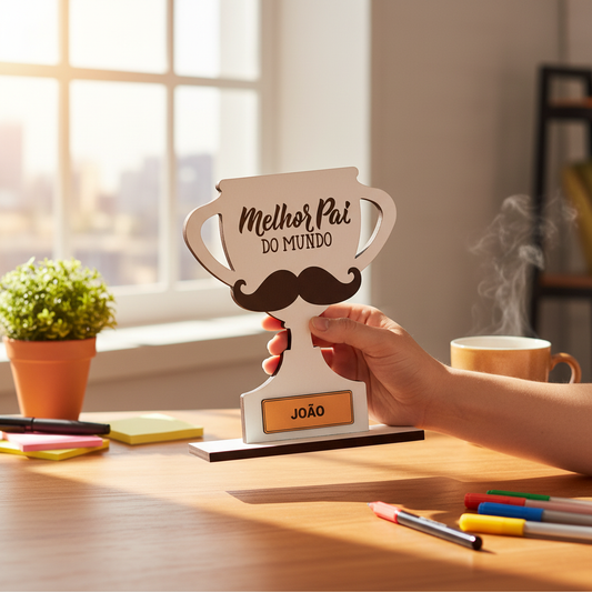 Placa MDF em cenário vivo de escritório