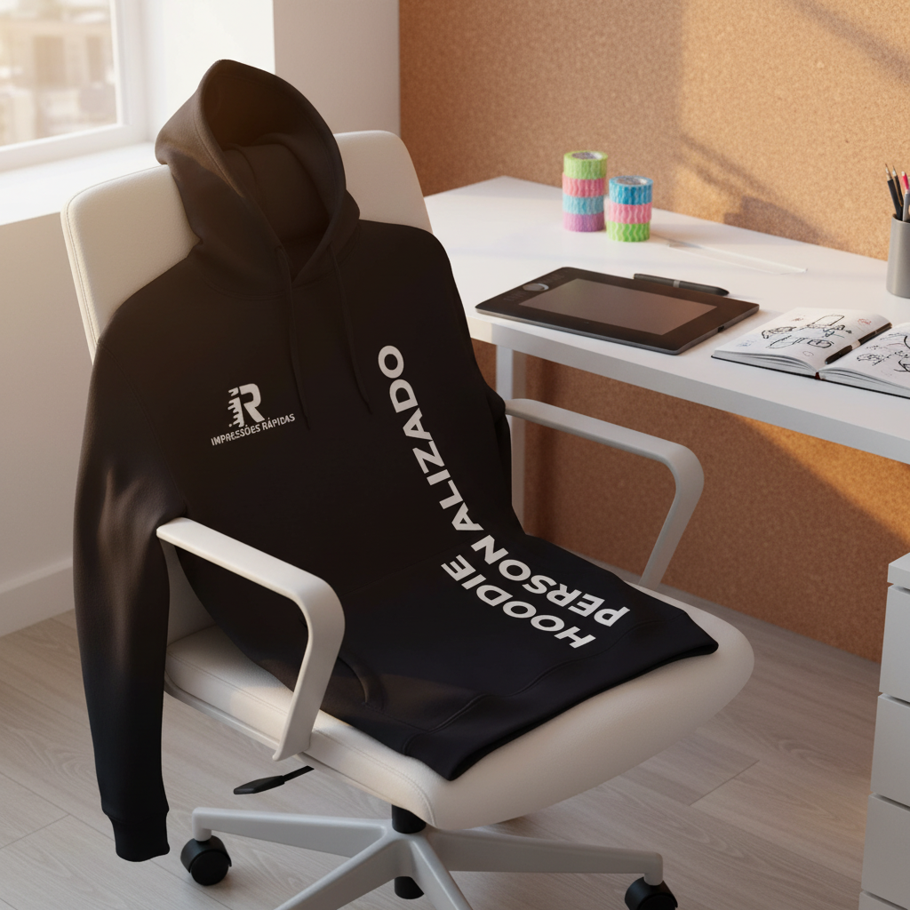 Sweat personalizada em ambiente de estúdio criativo