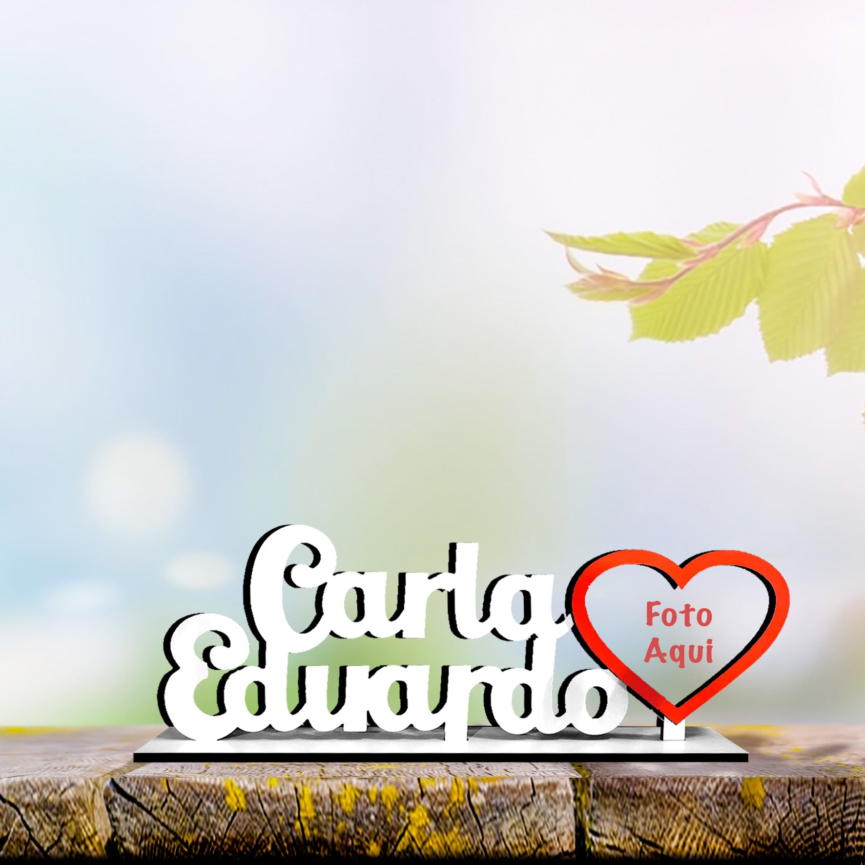 Placa nomes com coração para foto