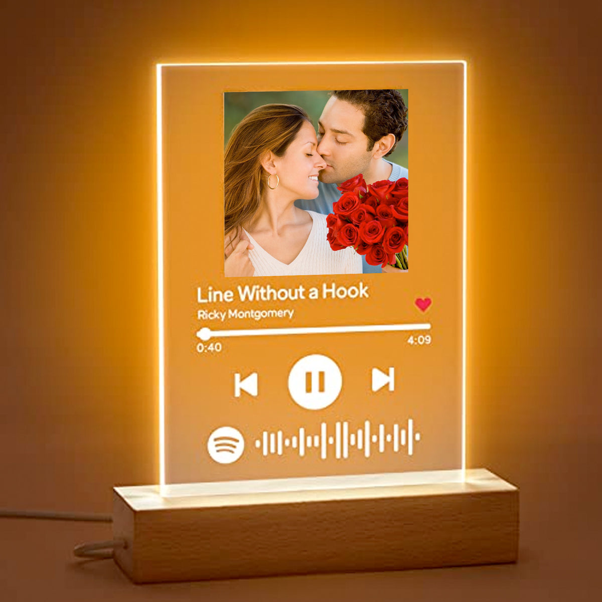 Spotify luminoso - base em madeira com LED